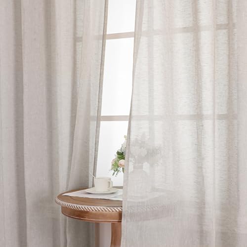 BellaHills Vorhang Semi-Sheer Gardinen Leinenoptik mit Ösen 2er Set H 122 x B 140 cm, Halbtransparent Gardine Wohnzimmer Fensterschal Lichtdurchlässig Dekoschal für Schlafzimmer, Linen von BellaHills