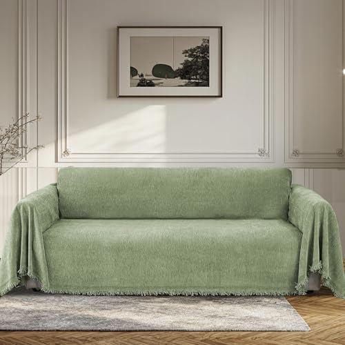 BellaHills Wasserdicht Chenille Sofa Überzug 1/2/3 Sitzer, Waschbar Weiche Couch Überzug Sofa Bezug für Wohnzimmer, Sofaüberwürfe L Form Möbelschutz für Hund Katze (Grün, 180x300cm) von BellaHills