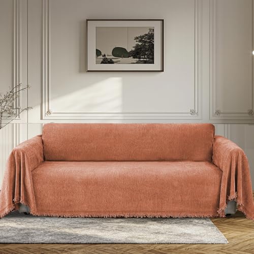BellaHills Wasserdicht Chenille Sofa Überzug 1/2/3 Sitzer, Waschbar Weiche Couch Überzug Sofa Bezug für Wohnzimmer, Sofaüberwürfe L Form Möbelschutz für Hund Katze (Orangefarben, 180x300cm) von BellaHills