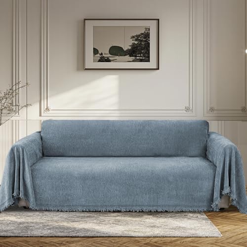 BellaHills Wasserdicht Chenille Sofa Überzug 1/2/3 Sitzer, Waschbar Weiche Couch Überzug Sofa Bezug für Wohnzimmer, Sofaüberwürfe L Form Möbelschutz für Hund Katze (Steinblau, 180x300cm) von BellaHills