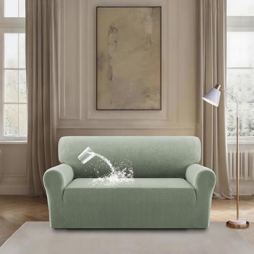 BellaHills Wasserdicht Sofa überzug, Super Elastisch Sofabezug Mit Armlehnen Waschbarer, Sofaschoner rutschfest für Hunde Katzen und Haustiere, Seegras Grün, Übergröße 2 Sitzer(162-180CM) von BellaHills