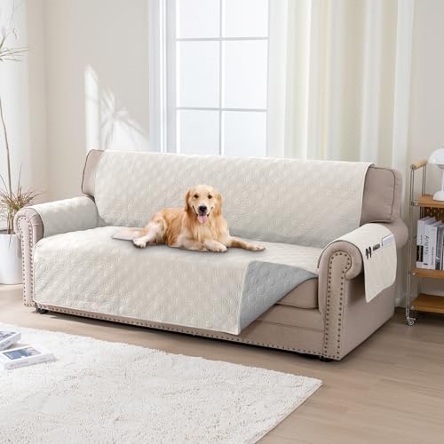 BellaHills Wasserdicht Sofabezug Übergröße 3 Sitzer (51x198cm), Waschbar Sofa Auflage Pets Dog Couch Überzug Anti-rutsch Universal Sofa Überzug, Beige von BellaHills