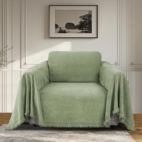 BellaHills Wasserdicht Sofaüberwurf 1/2/3 Sitzer L Form Sofa Couch überzug Ecksofa, Universelle Sofa Überwurf, Sofabezug Pets Dog Couch überzug Chenille Sofaschutz für Wohnzimmer (Grün, 180x230cm) von BellaHills