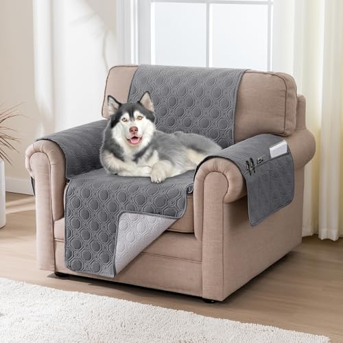 BellaHills Wasserdicht Sofaüberzug 1 Sitzer (51x55cm), Wendbarer Sesselschoner für Kinder Hunde Katze, Möbelschutz Couchbezug mit Gummiband, Grau von BellaHills