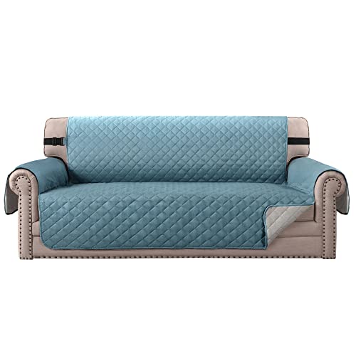 BellaHills Wendbare Stuhlabdeckung für Hunde Pet Abdeckung für Stuhl/Stuhl Schonbezug/Stuhlschutz, Maschinenwaschbar, Double Diamond Quilted (3 Sitzer: Rauchblau/Beige) von BellaHills