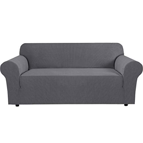 High Stretch Sofa Cover 1 Piece Couch Covers, Lounge Covers for 3 Cushion Couch, Sofa Slipcover for Living Room, Sofa Cover Stretch, Lycra Jacquard Sofa Slipcover 3 Cushion (3 Seater: Steel Grey) von BellaHills