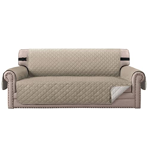 Premium Reversible 3-Sitzer Sofa Schonbezug, Wendbare Gesteppte Möbel Protector, 2 "Elastic Strap, Waschbar Couch Schonbezug, Bezüge Schützen Sofas vor Kindern, Hunden, Katzen (Sofa: Khaki/Beige) von BellaHills