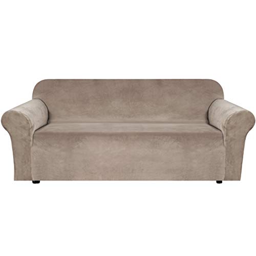 Real Velvet Plush Sofa Cover, Sofa Slipcover for 3 Cushion Couch Velvet High Stretch Sofa Cover/Slipcover(3 Seater, Taupe) von BellaHills