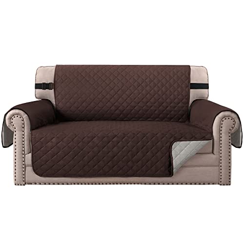 BellaHills Wasserabweisende Sofabezug 2-Sitzer Sofaschoner von Pets Reversible Loveseat Couchbezüge rutschfeste Möbel Schonbezüge mit Gurt Sitzbreite: 116,8 cm (Loveseat, Braun/Beige von BellaHills