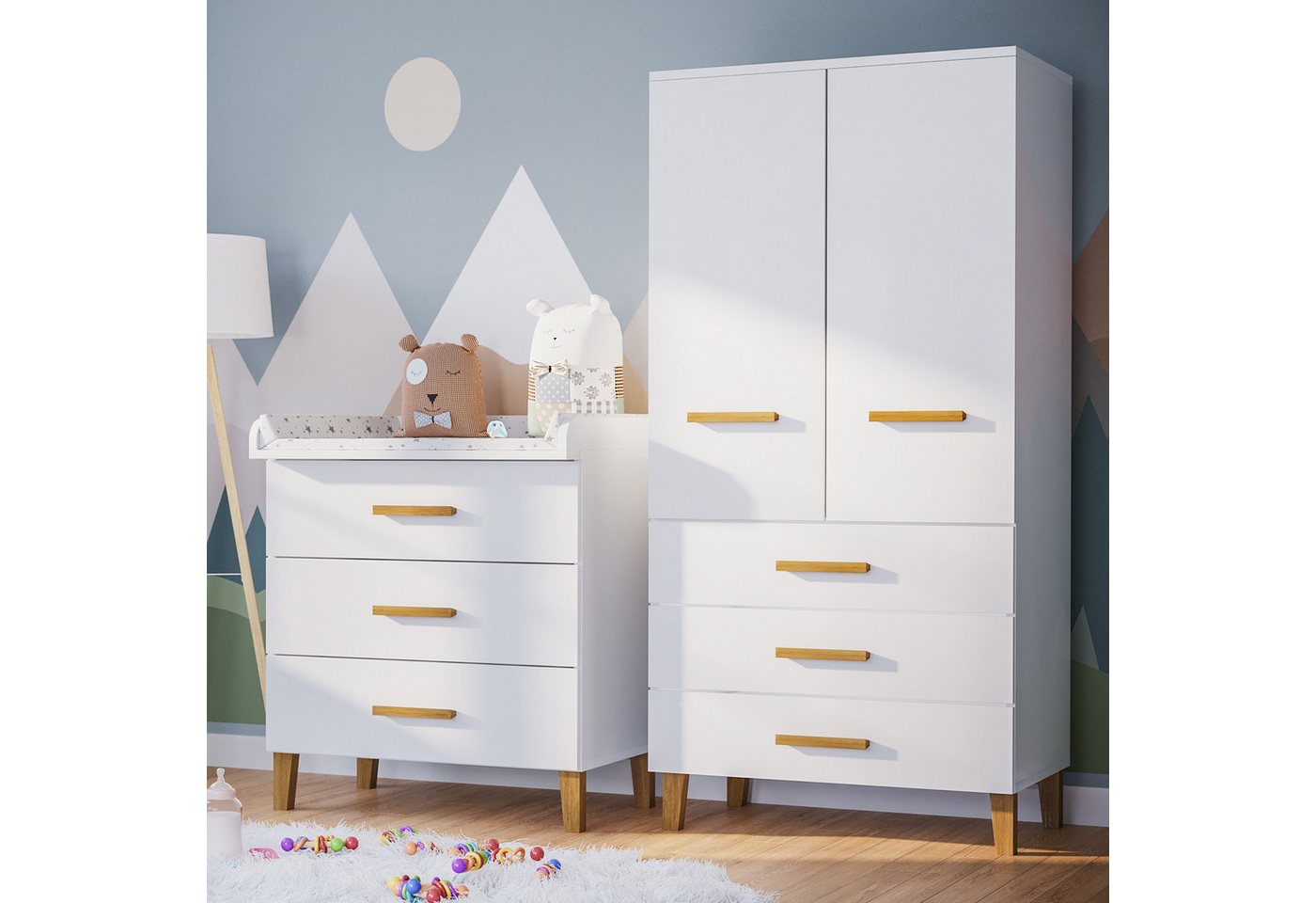 Bellabino Babymöbel-Set Liri, (2-tlg., Wickelkommode und Kleiderschrank), abnehmbarer Wickelaufsatz, 2-trg. Kleiderschrank von Bellabino