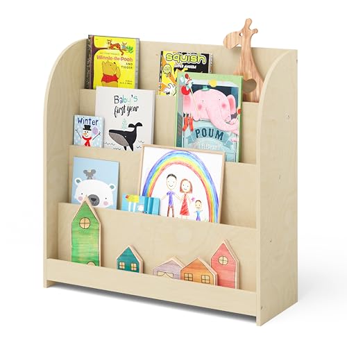 Bellabino Baru Kinderbücherregal, Montessori Regal mit 4 Ablagefächern, Bücherregal Kinderzimmer in Natur, Kinderregal unbehandelt, Maße (HxTxB): 88 x 30 x 80 cm von Bellabino