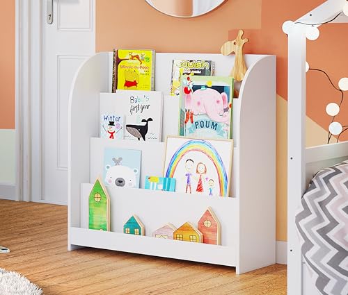 Bellabino Baru Kinderbücherregal, Montessori Regal mit 4 Ablagefächern, Bücherregal Kinderzimmer, Kinderregal weiß, Maße (HxTxB): 88 x 30 x 80 cm von Bellabino