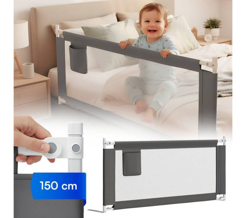 Bellabino Bettschutzgitter Drina höhenverstellbar 69–99 cm (Dunkelgrau), Rausfallschutz, klappbar & kombinierbar, verfügbar in B 150/180/200 cm von Bellabino