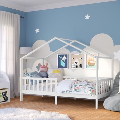 Bellabino Bia Kinderbett 90x200 cm – Hausbett mit Rausfallschutz & Lattenrost – Montessori Kinder Bett aus Massivholz Kiefer – Kinderhausbett für Jungen und Mädchen in Weiß Bellabino Bia Kinderbett 90x200 cm – Hausbett mit Rausfallschutz & Lattenrost – Montessori Kinder Bett aus Massivholz Kiefer – Kinderhausbett für Jungen und Mädchen in Weiß von Bellabino