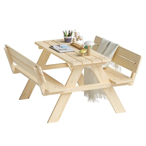 Bellabino Inny Kindersitzgarnitur für Draußen, Sitzgruppe Outdoor 2 Bänke mit Lehne und Tisch, Sitzgarnitur für Kinder Natur aus Massivholz unbehandelt, Picknicktisch Kinder, Spielsitzgruppe draußen Bellabino Inny Kindersitzgarnitur für Draußen, Sitzgruppe Outdoor 2 Bänke mit Lehne und Tisch, Sitzgarnitur für Kinder Natur aus Massivholz unbehandelt, Picknicktisch Kinder, Spielsitzgruppe draußen von Bellabino