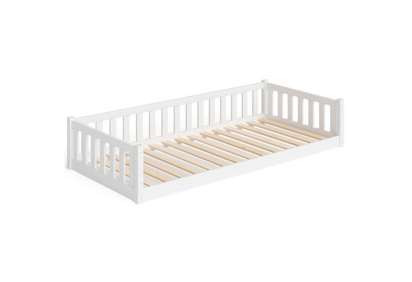 Bellabino Kinderbett Mura (Bodenbett 90x200 weiß, inkl. Lattenrost), bodentiefes Kinderbett, aus Kiefer Massivholz von Bellabino