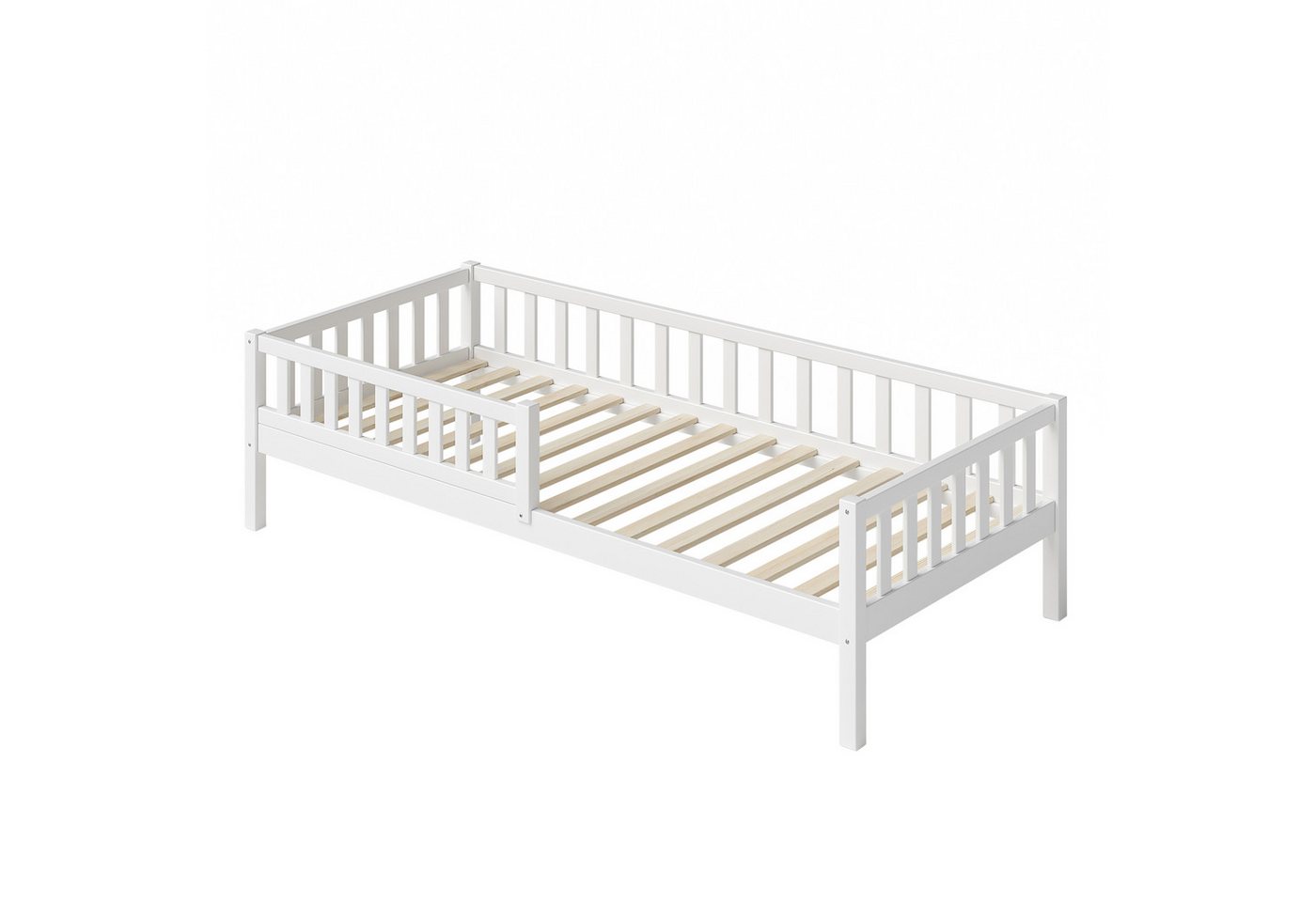 Bellabino Kinderbett Vils (Bett 90x200 cm, weiß lackiert), mit Lattenrost und Rausfallschutz, aus Kiefer Massivholz von Bellabino