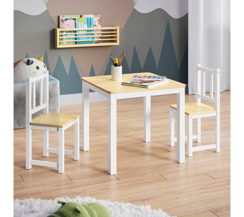 Bellabino Kindersitzgruppe Sora, (2 Stühle und 1 Tisch), Holzsitzgruppe aus Massivholz, abgerundete Ecken, Weiß/Natur von Bellabino