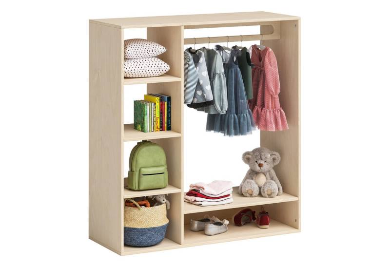 Bellabino Kleiderstange Tea (Garderobe für Kinder, aus Birke Sperrholz unbehandelt), Kinderkleiderständer mit 1 Kleiderstange und 5 Fächern von Bellabino