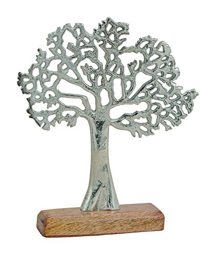 Belladecora Aufsteller Baum aus Metall auf Mangoholz Sockel (B/H/T) 22x27x5 cm von Belladecora