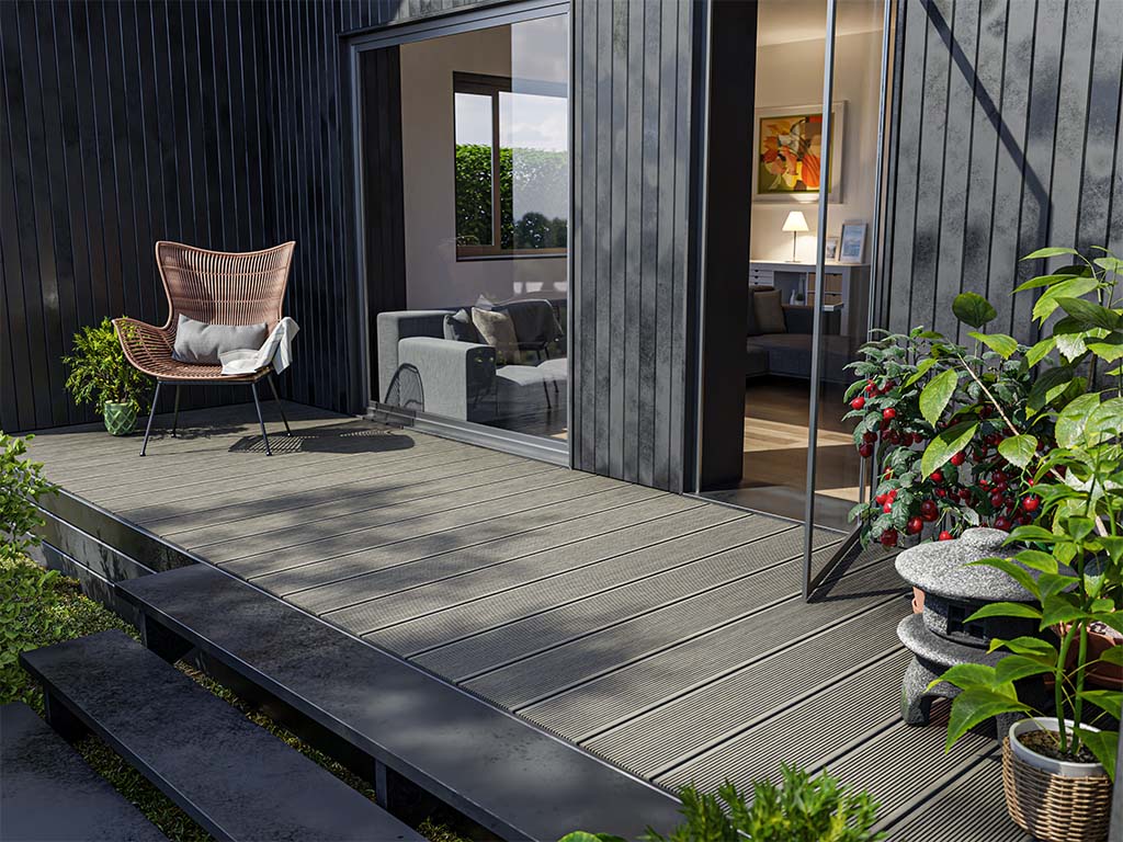 Belladoor Terrassendiele WPC Grau - 20,5 mm stark, LxB: 400x12 cm, Massivprofil, fein geriffelt von Belladoor