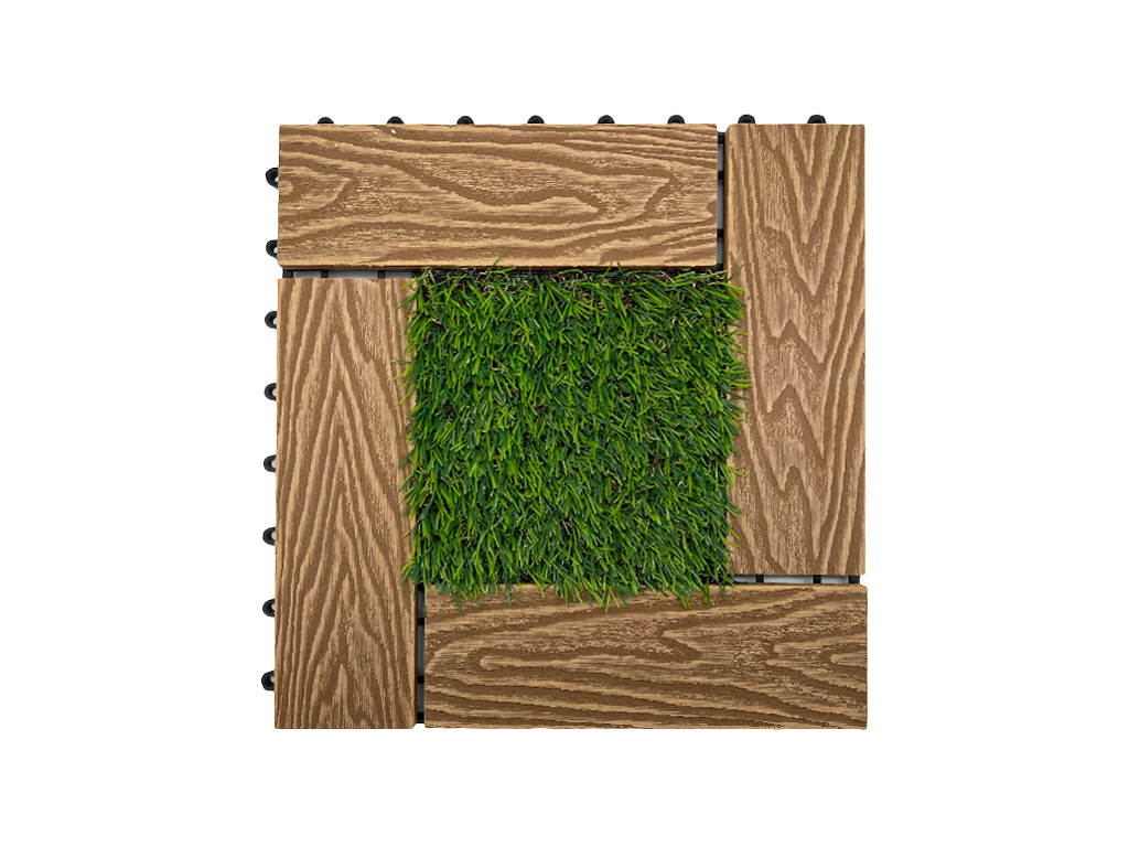 Belladoor WPC Terrassenfliese Teak mit Kunstrasen - Klickfliese Holzoptik, LxB: 30x30 cm, 11 Stück = 1 m2, 22 mm stark von Belladoor