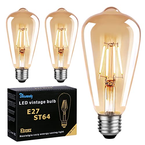 Blewandy Glühbirne E27 Vintage, Edison LED Lampe E27 Warmweiß 6W Ersazt 60W, 2700K Antike E27 LED Vintage Glühbirne, Ideal für Nostalgie und Retro Beleuchtung im Haus Café Bar usw, 3 Stück von Blewandy