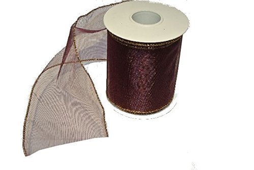 Organza m. Goldkante / Breite 90mm / Länge 10 Meter / Farbe brombeer / Dekoband Weihnachten von CURV BAR