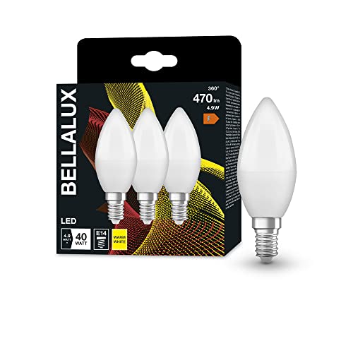 BELLALUX LED Lampe für E14-Sockel, matte Optik ,Warmweiß (2700K), 470 Lumen, Ersatz für herkömmliche 40W-Leuchtmittel, nicht dimmbar, 3-er Pack von Ledvance