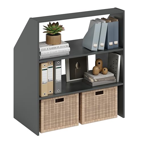 Bellamio Aland Dachschräge Regal in anthrazit – offener Dachschrägenschrank mit 3 Fächern – Bücherregal/Kleiderschrank – platzsparender Stauraum für schräge Wände 100x90x50 (HxBxT) von Bellamio