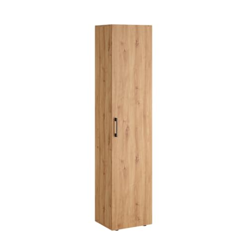 Bellamio Apol Aktenschrank Eichenoptik – Mehrzweckschrank 40 cm breit – Hochschrank schmal aus Holz – Aufbewahrungsschrank mit Doppeltüren & 5 Fächern – Büroschrank, Flurschrank, Allzweckschrank von Bellamio