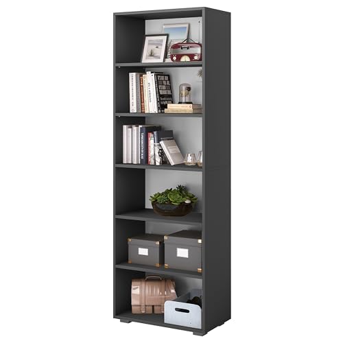 Bellamio Apol Bücherregal mit 6 Fächern - Standregal Anthrazit - offenes Holzregal - stabiles Regal für Wohnzimmer, Büro & Arbeitszimmer - höhenverstellbares Aktenregal 176x60x33cm von Bellamio