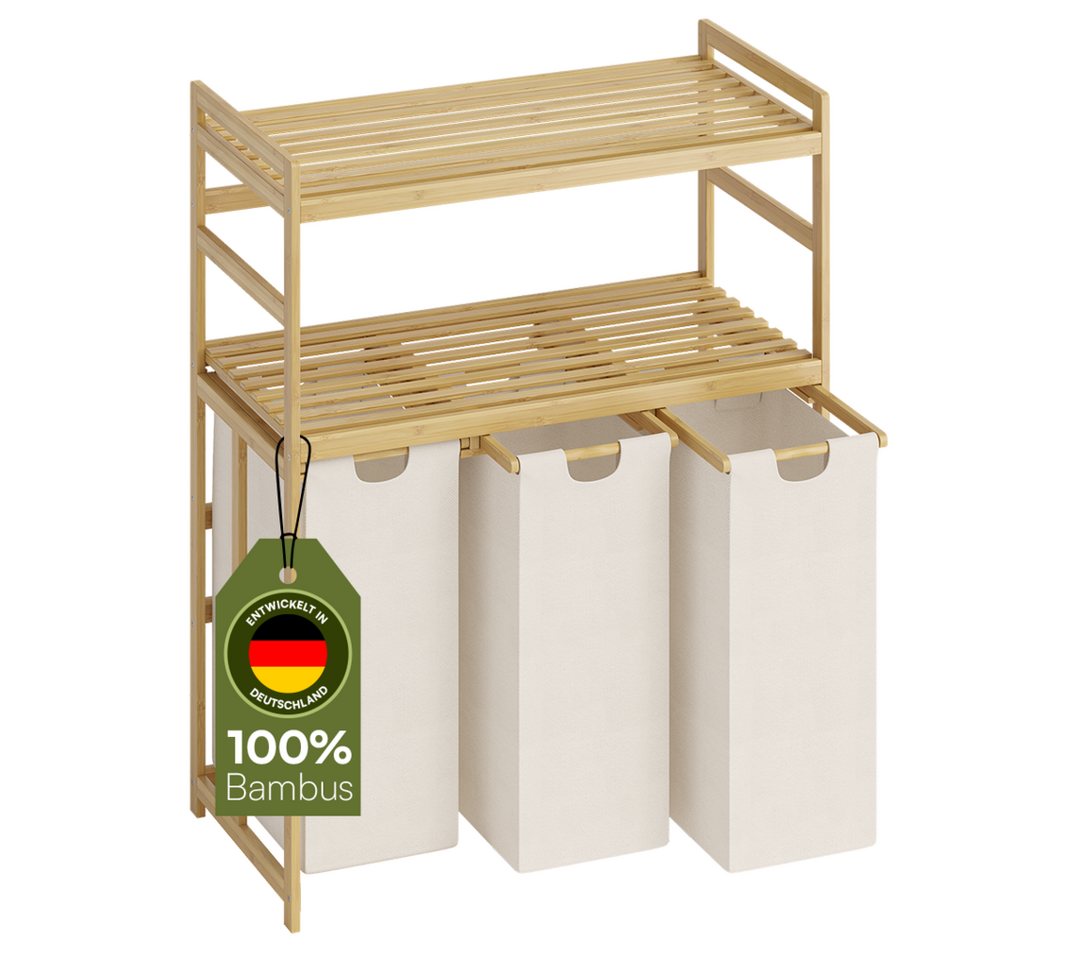 Bellamio Ausziehwäschekorb Newa (inkl. 3 Wäschesäcke), beige, aus Oxford-Gewebe, mit Ablage von Bellamio