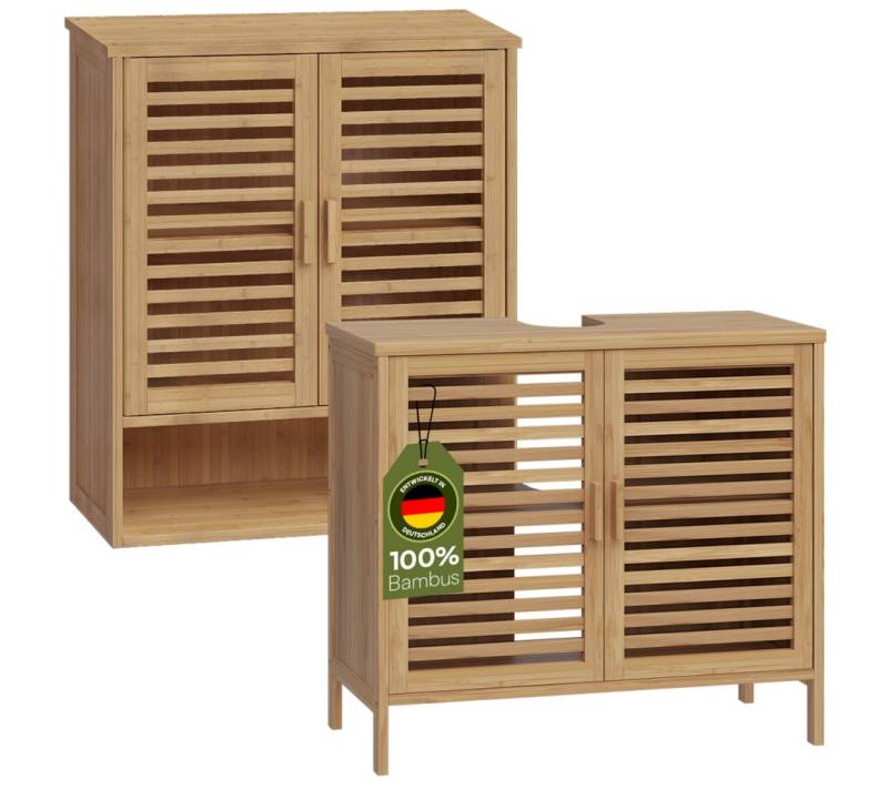 Bellamio Badmöbel-Set Newa, (2er-Set, 1x Waschbeckenunterschrank, 1x Hängeschrank), aus Bambus, natur lackiert von Bellamio