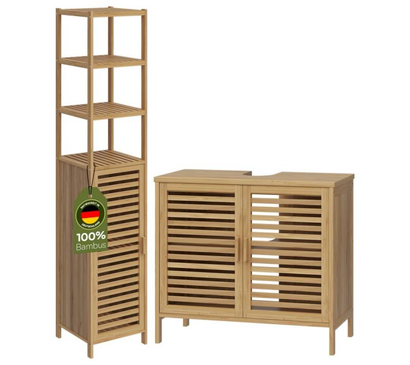 Bellamio Badmöbel-Set Newa, (2er-Set, 1x Waschbeckenunterschrank, 1x Hochschrank), aus Bambus, natur lackiert von Bellamio