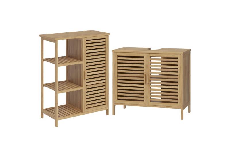 Bellamio Badmöbel-Set Newa aus Bambus, lackiert, (2er-Set, 1x Waschbeckenunterschrank, 1x Schrank mit 6 Fächern), in verschiedenen Set-Kombinationen erhältlich von Bellamio