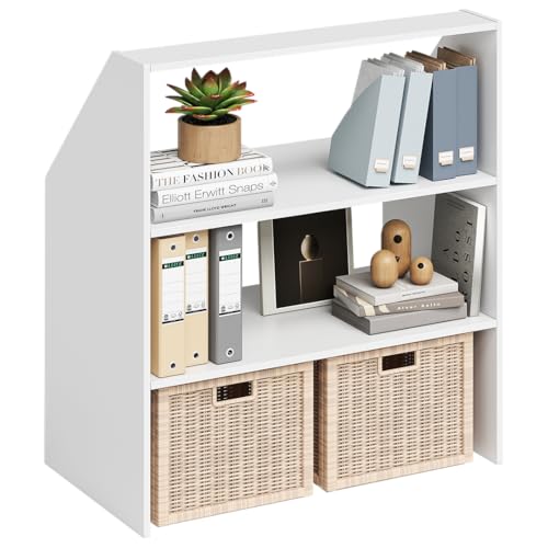 Bellamio Aland Dachschrägenregal in weiß – offener Dachschrägen Schrank mit 3 Fächern – Bücherregal/Kleiderschrank – platzsparender Stauraum für schräge Wände 100x90x50 (HxBxT) von Bellamio