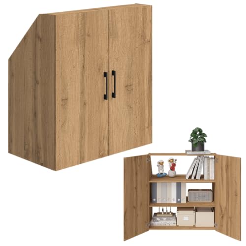 Bellamio Aland Dachschrägen Regal in Eichenoptik – Dachschrägenschrank mit 2 Türen & 3 Fächern – Bücherregal/Kleiderschrank – platzsparender Stauraum für schräge Wände 100x90x52 (HxBxT) von Bellamio