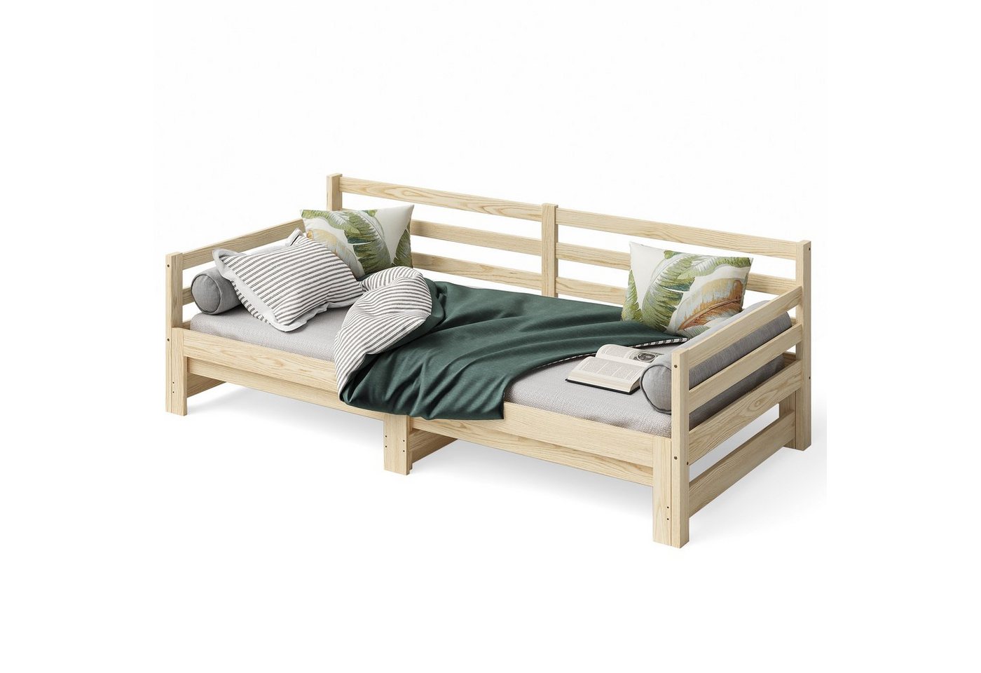 Bellamio Daybed Ayr (inkl. Lattenrost, 90x200/180x200 cm), mit Ausziehfunktion, aus Kiefermassivholz, natur unbehandelt von Bellamio