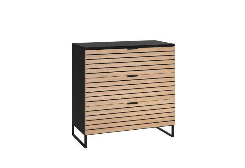 Bellamio Kommode Luvua in schwarz/Eichenoptik (mit Schubladen), Sideboard 80cm lang mit Holzoptik-Front von Bellamio