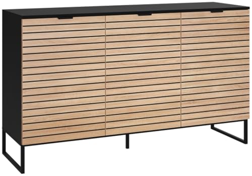 Bellamio Luvua Kommode mit 6 Fächern – Sideboard in schwarz mit Eichen-Front – Lowboard mit 3 Türen – Aufbewahrungskommode für Wohnzimmer, Schlafzimmer, Flur – Holz Schrank 80 x 40 x 135 cm (HxTxB) von Bellamio