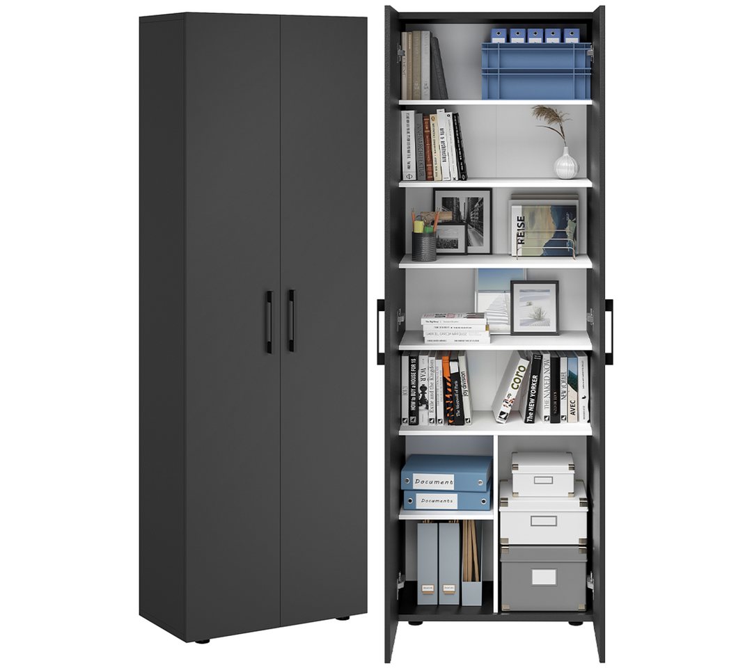 Bellamio Mehrzweckschrank Apol (Anthrazitschwarz) Aktenschrank mit 2 Türen & 8 Fächern, robust & kratzfest von Bellamio