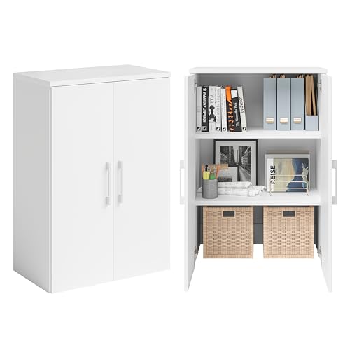 Bellamio Mehrzweckschrank Apol 60cm Breite mit 3 Fächern, Kleiner Büroschrank, Aktenschrank, Vorratsschrank Küche, Haushaltsschrank Holz Maße in (HxTxB): 90x33x60 cm in Weiß von Bellamio