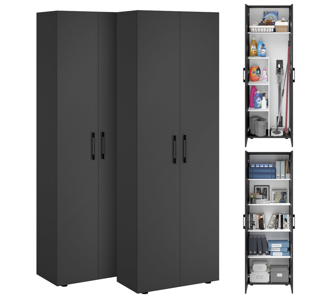 Bellamio Mehrzweckschrank-Set Apol, (Anthrazitschwarz, 2er-Set), Akten- und Besenschrank mit je 5 Fächern, inkl. Staubsaugerfach von Bellamio