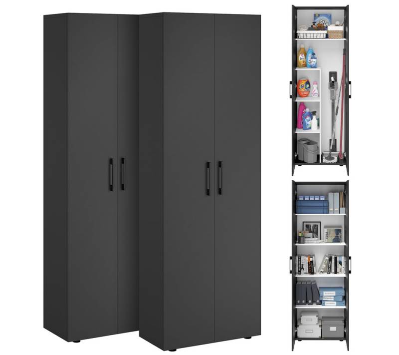 Bellamio Mehrzweckschrank-Set Apol, (Anthrazitschwarz, 2er-Set), Akten- und Besenschrank mit je 5 Fächern, inkl. Staubsaugerfach von Bellamio