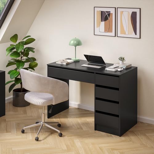 Bellamio Nore Schreibtisch in Schwarz mit 5 Schubladen - Jugendschreibtisch 75x53x110 cm - Schminktisch & Schreibtisch Kombi - Computertisch mit Schubladen beidseitig montierbar – Bürotisch Bellamio Nore Schreibtisch in Schwarz mit 5 Schubladen - Jugendschreibtisch 75x53x110 cm - Schminktisch & Schreibtisch Kombi - Computertisch mit Schubladen beidseitig montierbar – Bürotisch von Bellamio