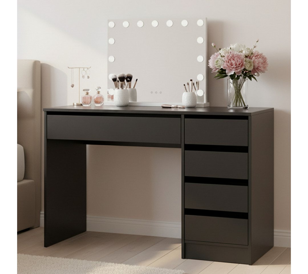 Bellamio Schminktisch Nore mit Spiegel und LED-Beleuchtung (Schwarz, 5 Schubladen, 110x70x53 cm), Kosmetiktisch mit 3 Farbstufen & Touch-Sensor, USB-Anschluss von Bellamio