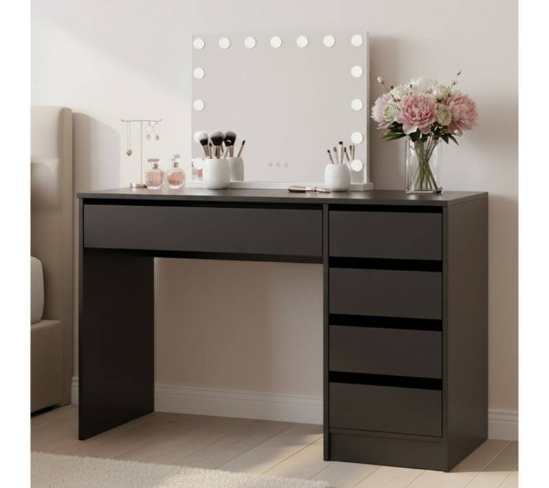 Bellamio Schminktisch Nore mit Spiegel und LED-Beleuchtung (Schwarz, 5 Schubladen, 110x70x53 cm), Kosmetiktisch mit 3 Farbstufen & Touch-Sensor, USB-Anschluss von Bellamio