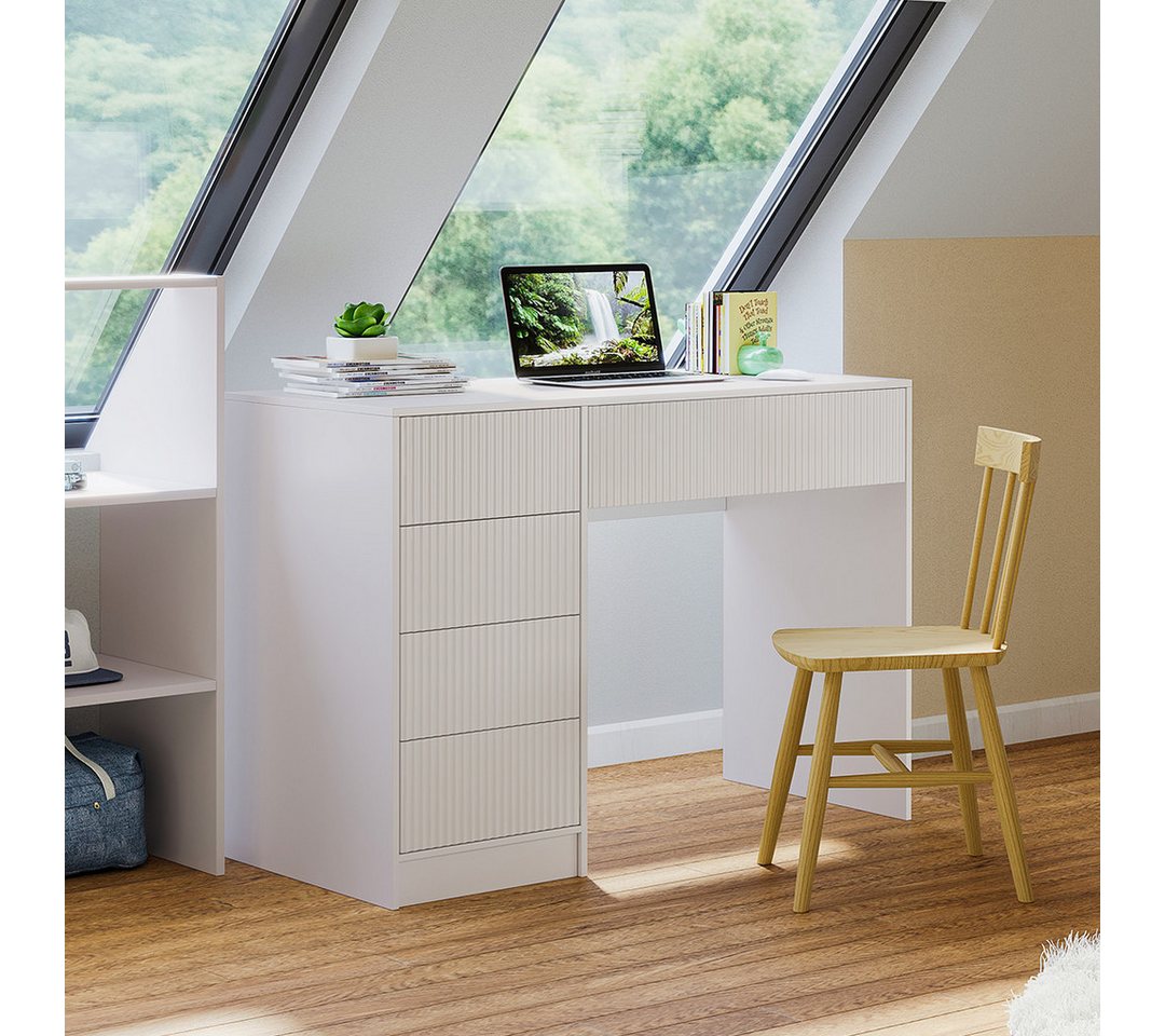 Bellamio Schreibtisch Livny (Push-To-Open, Bürotisch mit 5 Schubladen, weiß), Schreibtisch ist universell - Links / Rechts von Bellamio