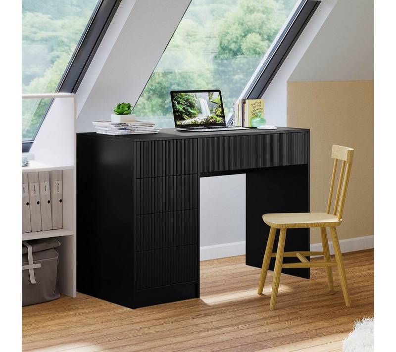 Bellamio Schreibtisch Livny mit 5 Schubladen beidseitig montierbar (Push-To-Open, schwarz), 53x110cm, mit & ohne Spiegel verfügbar von Bellamio